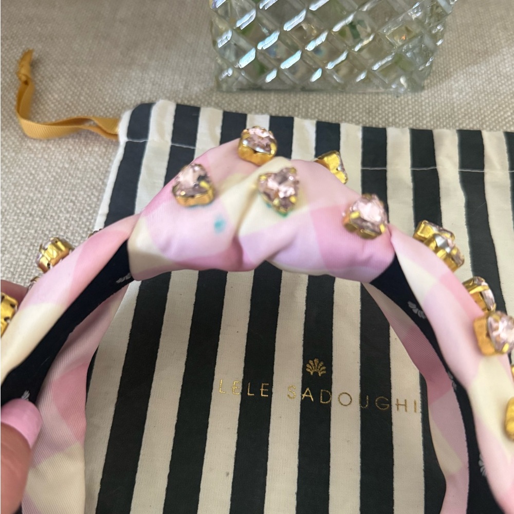 Lele Sadoughi x Stoney Clover Lane Pink Crystal-Embellished Knotted Headband - Picture 5 of 6